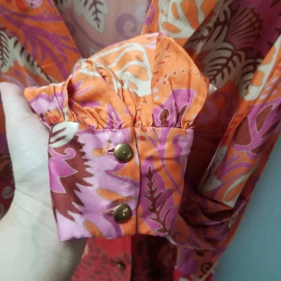 Alexis Beax Blouson-sleeve Printed Crepe Blouse In Orange Blossom L - Picture 15 of 16
